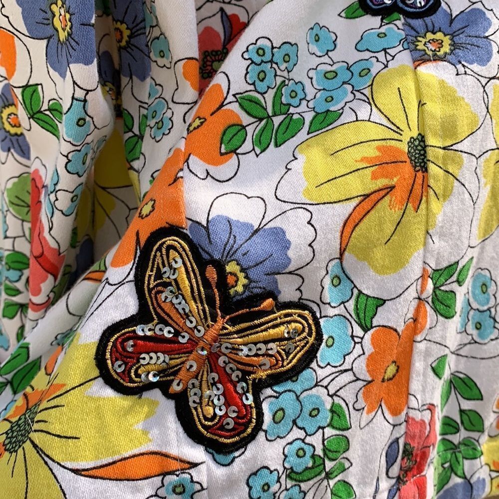 Floral Butterfly Coat Brocade Y2K Embroidered Blazer jacket XL vintage - Picture 5 of 6